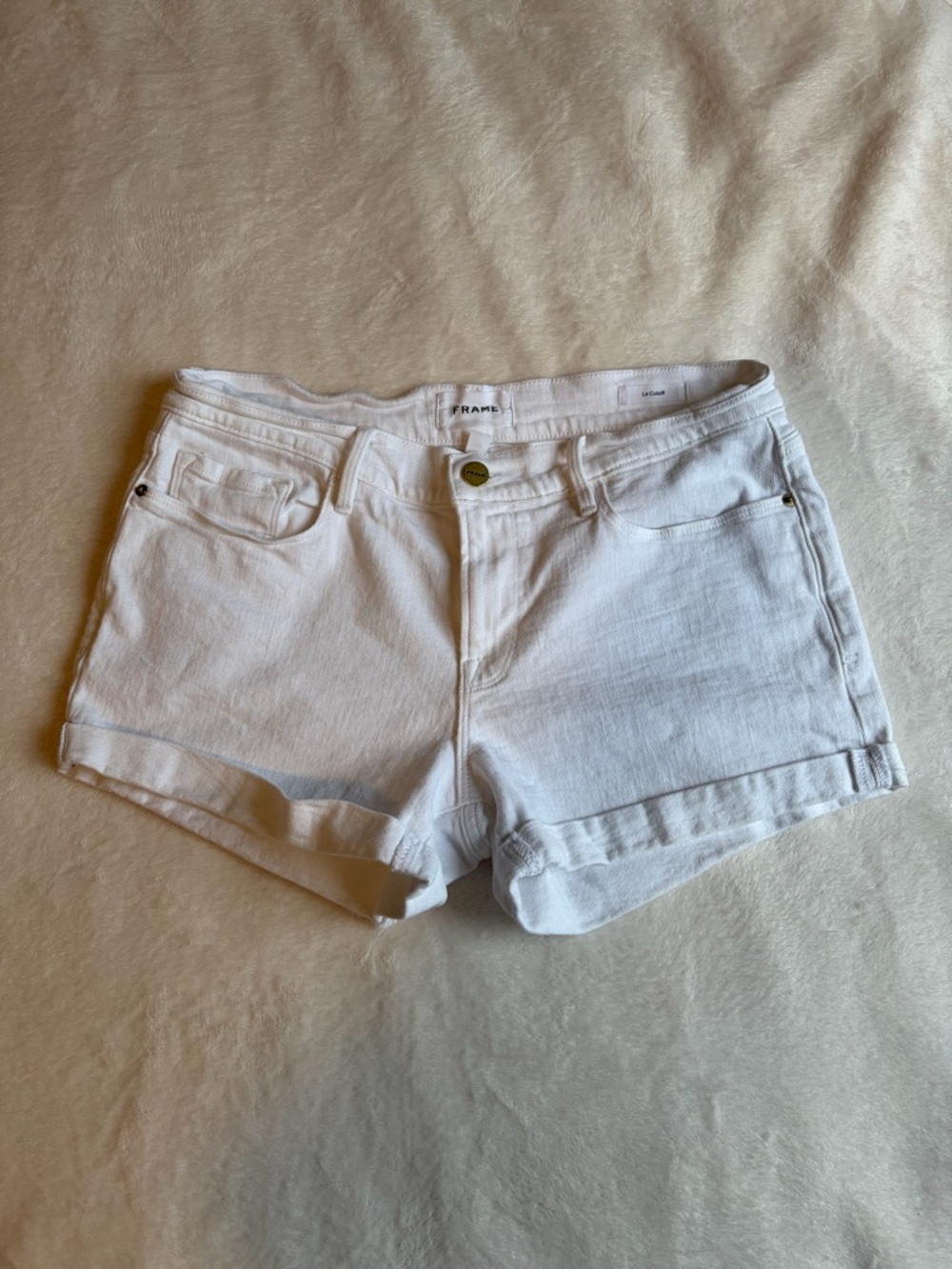 Frame White Denim Cuffed Jean Shorts